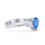 Three Stone Teardrop Pear Art Deco Wedding Engagement Ring 925 Sterling Silver