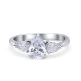 Three Stone Teardrop Pear Art Deco Wedding Engagement Ring 925 Sterling Silver