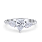 Three Stone Teardrop Pear Art Deco Wedding Engagement Ring 925 Sterling Silver