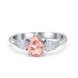 Three Stone Teardrop Pear Art Deco Wedding Engagement Ring 925 Sterling Silver