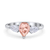 Three Stone Teardrop Pear Art Deco Wedding Engagement Ring 925 Sterling Silver