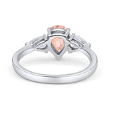 Three Stone Teardrop Pear Art Deco Wedding Engagement Ring 925 Sterling Silver