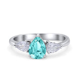 Three Stone Teardrop Pear Art Deco Wedding Engagement Ring 925 Sterling Silver