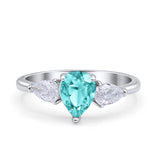 Three Stone Teardrop Pear Art Deco Wedding Engagement Ring 925 Sterling Silver