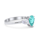 Three Stone Teardrop Pear Art Deco Wedding Engagement Ring 925 Sterling Silver