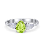 Three Stone Teardrop Pear Art Deco Wedding Engagement Ring 925 Sterling Silver