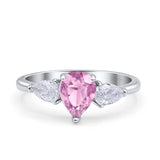 Three Stone Teardrop Pear Art Deco Wedding Engagement Ring 925 Sterling Silver