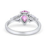 Three Stone Teardrop Pear Art Deco Wedding Engagement Ring 925 Sterling Silver