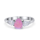 Three Stone Teardrop Pear Art Deco Wedding Engagement Ring 925 Sterling Silver