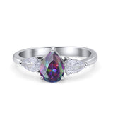 Three Stone Teardrop Pear Art Deco Wedding Engagement Ring 925 Sterling Silver