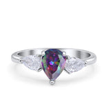 Three Stone Teardrop Pear Art Deco Wedding Engagement Ring 925 Sterling Silver