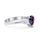 Three Stone Teardrop Pear Art Deco Wedding Engagement Ring 925 Sterling Silver