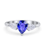 Three Stone Teardrop Pear Art Deco Wedding Engagement Ring 925 Sterling Silver