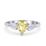 Three Stone Teardrop Pear Art Deco Wedding Engagement Ring 925 Sterling Silver