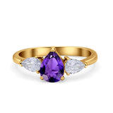 Three Stone Teardrop Pear Art Deco Wedding Engagement Ring 925 Sterling Silver