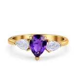 Three Stone Teardrop Pear Art Deco Wedding Engagement Ring 925 Sterling Silver