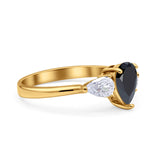 Three Stone Teardrop Pear Art Deco Wedding Engagement Ring 925 Sterling Silver