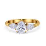 Three Stone Teardrop Pear Art Deco Wedding Engagement Ring 925 Sterling Silver
