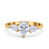 Three Stone Teardrop Pear Art Deco Wedding Engagement Ring 925 Sterling Silver