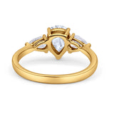 Three Stone Teardrop Pear Art Deco Wedding Engagement Ring 925 Sterling Silver