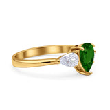 Three Stone Teardrop Pear Art Deco Wedding Engagement Ring 925 Sterling Silver