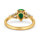 Three Stone Teardrop Pear Art Deco Wedding Engagement Ring 925 Sterling Silver