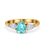 Three Stone Teardrop Pear Art Deco Wedding Engagement Ring 925 Sterling Silver