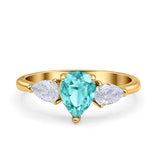 Three Stone Teardrop Pear Art Deco Wedding Engagement Ring 925 Sterling Silver