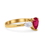 Three Stone Teardrop Pear Art Deco Wedding Engagement Ring 925 Sterling Silver