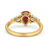 Three Stone Teardrop Pear Art Deco Wedding Engagement Ring 925 Sterling Silver