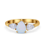 Three Stone Teardrop Pear Art Deco Wedding Engagement Ring 925 Sterling Silver