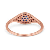 Halo Eye Evil Ring Round Simulated Blue Sapphire Pave Cubic Zirconia 925 Sterling Silver