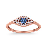 Halo Eye Evil Ring Round Simulated Blue Sapphire Pave Cubic Zirconia 925 Sterling Silver