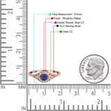 Halo Eye Evil Ring Round Simulated Blue Sapphire Pave Cubic Zirconia 925 Sterling Silver