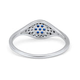 Halo Eye Evil Ring Round Simulated Blue Sapphire Pave Cubic Zirconia 925 Sterling Silver