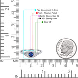 Halo Eye Evil Ring Round Simulated Blue Sapphire Pave Cubic Zirconia 925 Sterling Silver