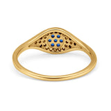 Halo Eye Evil Ring Round Simulated Blue Sapphire Pave Cubic Zirconia 925 Sterling Silver