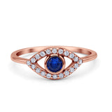 Halo Eye Evil Ring Round Simulated Pave Blue Sapphire Cubic Zirconia 925 Sterling Silver