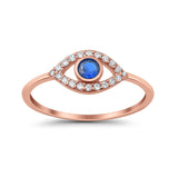 Halo Eye Evil Ring Round Simulated Pave Blue Sapphire Cubic Zirconia 925 Sterling Silver