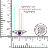 Halo Eye Evil Ring Round Simulated Pave Blue Sapphire Cubic Zirconia 925 Sterling Silver