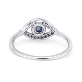 Halo Eye Evil Ring Round Simulated Pave Blue Sapphire Cubic Zirconia 925 Sterling Silver