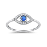 Halo Eye Evil Ring Round Simulated Pave Blue Sapphire Cubic Zirconia 925 Sterling Silver