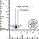 Halo Eye Evil Ring Round Simulated Pave Blue Sapphire Cubic Zirconia 925 Sterling Silver