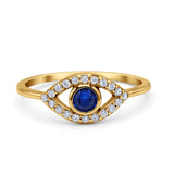 Halo Eye Evil Ring Round Simulated Pave Blue Sapphire Cubic Zirconia 925 Sterling Silver