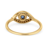 Halo Eye Evil Ring Round Simulated Pave Blue Sapphire Cubic Zirconia 925 Sterling Silver