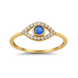 Halo Eye Evil Ring Round Simulated Pave Blue Sapphire Cubic Zirconia 925 Sterling Silver