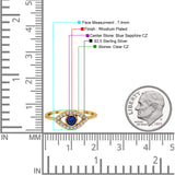 Halo Eye Evil Ring Round Simulated Pave Blue Sapphire Cubic Zirconia 925 Sterling Silver