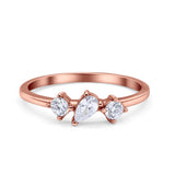 Stacking Three Stone Pear Fashionable Engagement Wedding Ring Band Round Cubic Zirconia 925 Sterling Silver