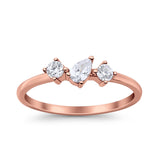 Stacking Three Stone Pear Fashionable Engagement Wedding Ring Band Round Cubic Zirconia 925 Sterling Silver