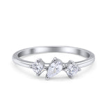Stacking Three Stone Pear Fashionable Engagement Wedding Ring Band Round Cubic Zirconia 925 Sterling Silver